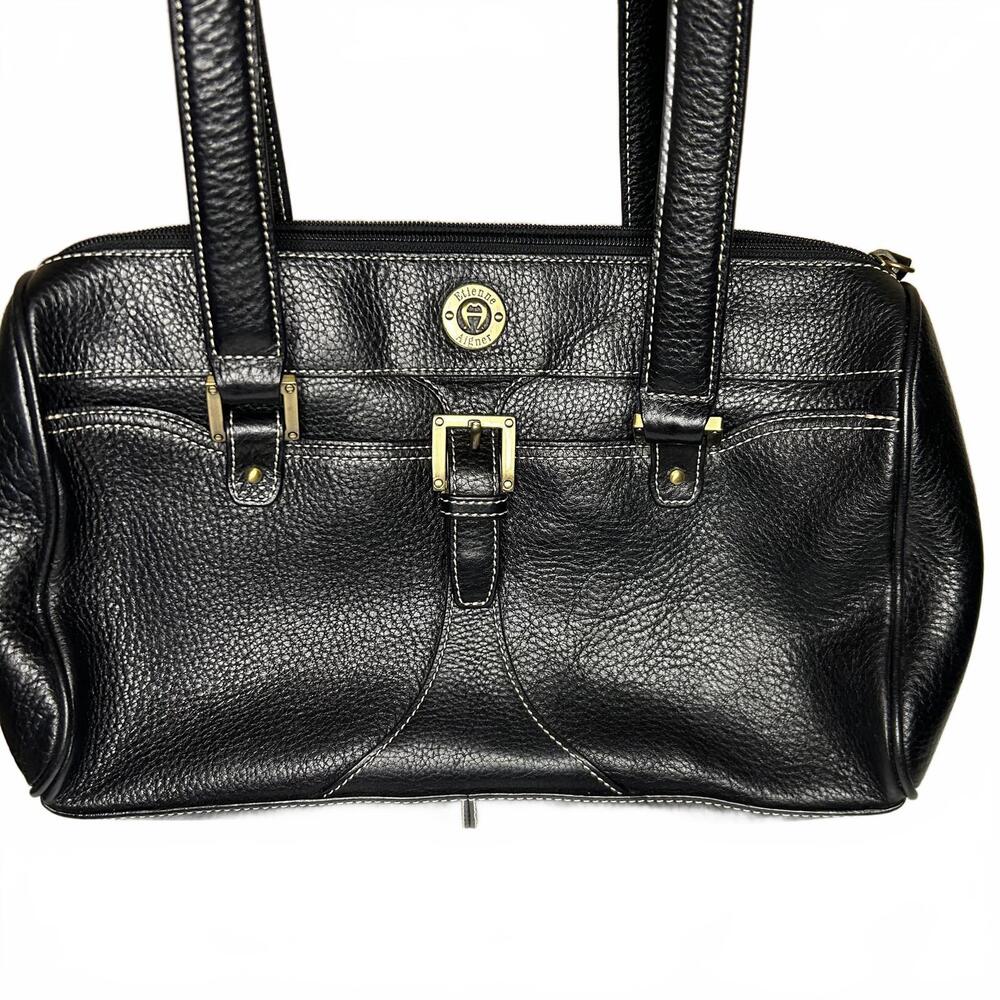 Etienne Aigner Black Pebbled Leather Shoulder Bag